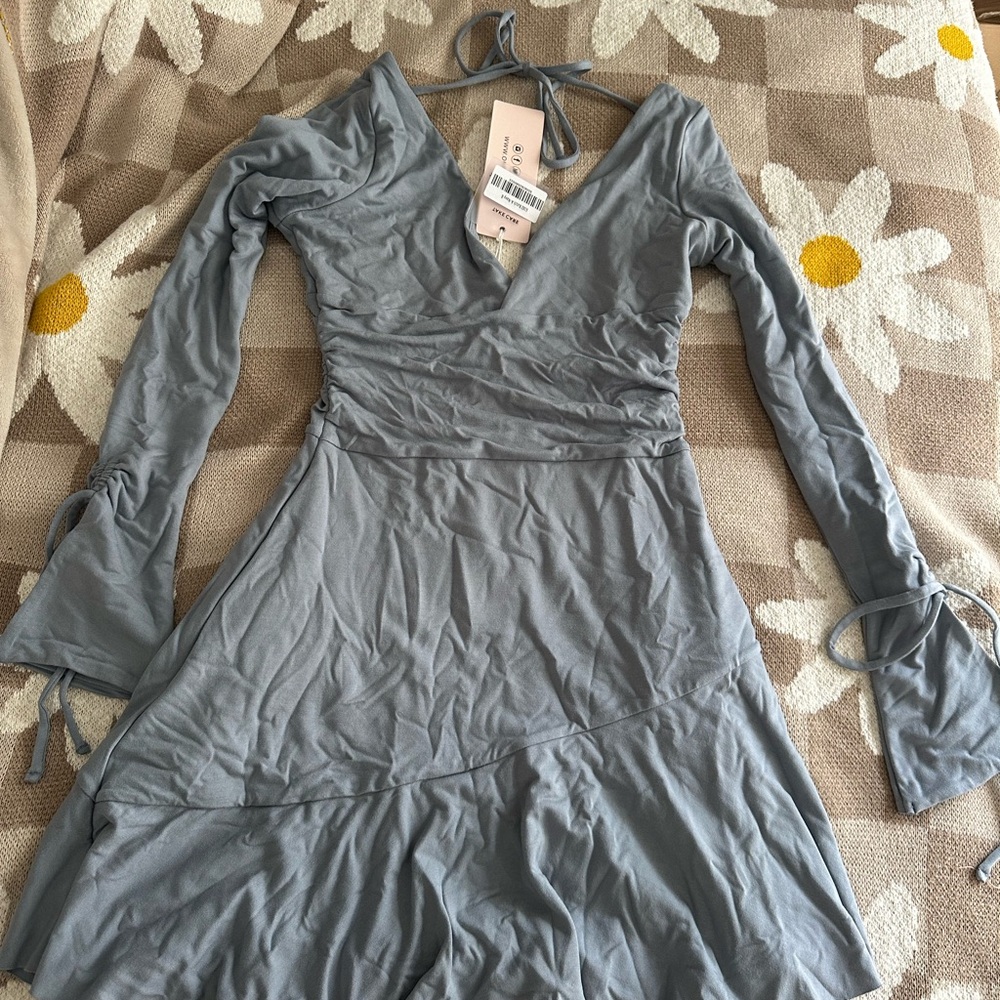 Ruched A line Mini Dress in Blue